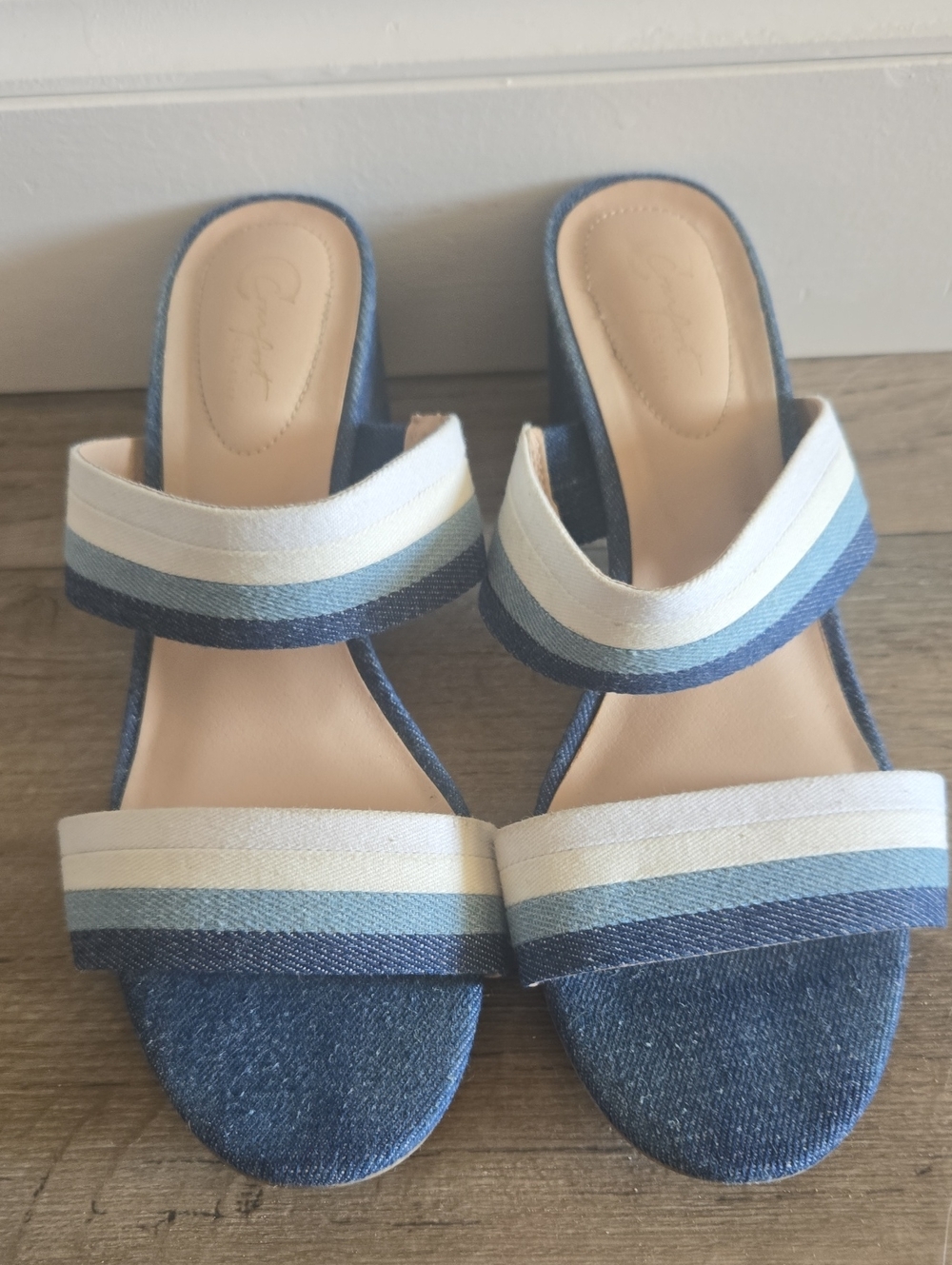 Casual Denim Blue Striped Slide Sandals - Women